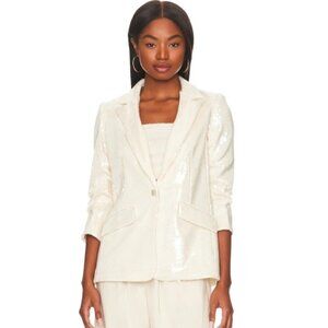 Cinq a Sept 'Kimmi' Ruched 3/4-Sleeve Sequin Blazer, Alabaster